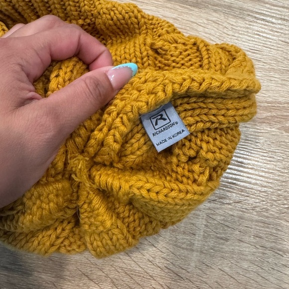 Cozy Mustard Knit Pom-Pom Beanie for Kids - Picture 3 of 3